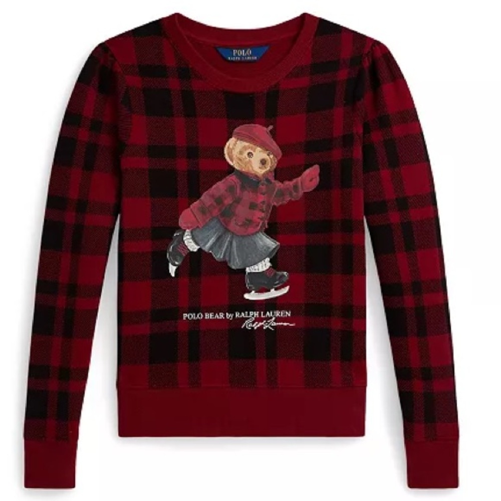 Plaid Polo Bear Fleece Sweatshirt